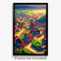 Pixel Art Poster - Ordinary Village (8 Bit Psychedelic Trippy Video Game Print)