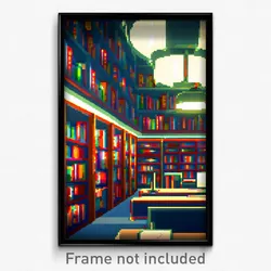 Pixel Art Poster - Cool Library (8 Bit Psychedelic Trippy Video Game Print)
