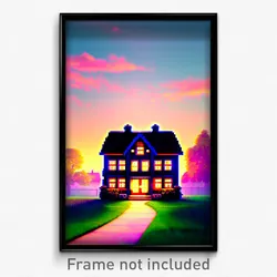 Pixel Art Poster - Sweet House (8 Bit Psychedelic Trippy Weird Video Game Print)