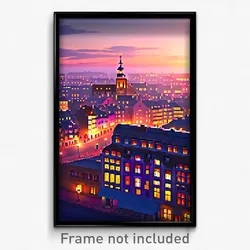 Pixel Art Poster - Flickering European City (8 Bit Psychedelic Video Game Print)