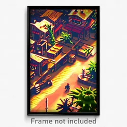 Pixel Art Poster - Thorny Small Town (8 Bit Psychedelic Trippy Video Game Print)