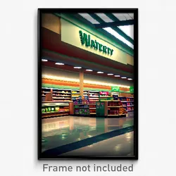 Pixel Art Poster - Watery Grocery Store (8 Bit Psychedelic Video Game Print)