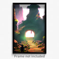 Pixel Art Poster - Monstrous Hideout (8 Bit Psychedelic Trippy Video Game Print)