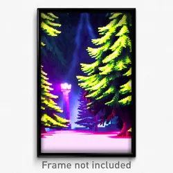 Pixel Art Poster - Evergreen Grove (8 Bit Psychedelic Trippy Video Game Print)