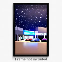 Pixel Art Poster - Starry Car Dealership (8 Bit Psychedelic Video Game Print)