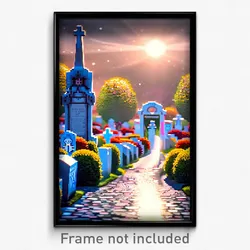 Pixel Art Poster - Cute Cemetery (8 Bit Psychedelic Trippy Video Game Print)