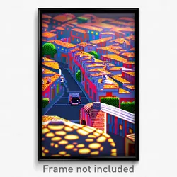Pixel Art Poster - Squiggly Spanish City (8 Bit Psychedelic Video Game Print)