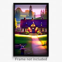 Pixel Art Poster - Quaint Homestead (8 Bit Psychedelic Trippy Video Game Print)