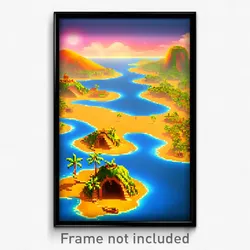 Pixel Art Poster - Ordinary Exotic Island (8 Bit Psychedelic Video Game Print)