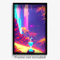 Pixel Art Poster - Liquid Isle (8 Bit Psychedelic Trippy Weird Video Game Print)