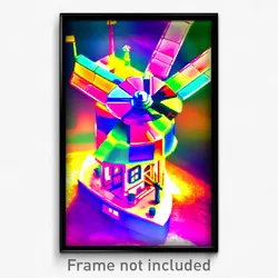 Pixel Art Poster - Colorful Windmill (8 Bit Psychedelic Trippy Video Game Print)