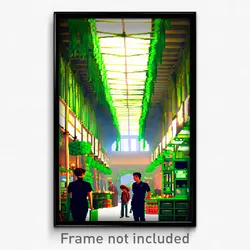 Pixel Art Poster - Green Marketplace (8 Bit Psychedelic Trippy Video Game Print)