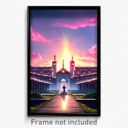 Pixel Art Poster - Heavenly Barracks (8 Bit Psychedelic Trippy Video Game Print)