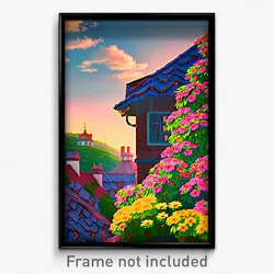 Pixel Art Poster - Flowery Rooftops (8 Bit Psychedelic Trippy Video Game Print)