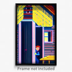 Pixel Art Poster - Animated Cabin (8 Bit Psychedelic Trippy Video Game Print)