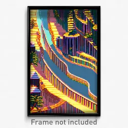 Pixel Art Poster - Wavy Shantytown (8 Bit Psychedelic Trippy Video Game Print)