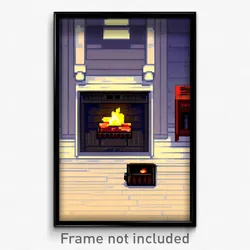 Pixel Art Poster - Tiny Fireplace (8 Bit Psychedelic Trippy Video Game Print)