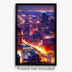 Pixel Art Poster - Worldly American City (8 Bit Psychedelic Video Game Print)
