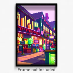Pixel Art Poster - Slimy Marketplace (8 Bit Psychedelic Trippy Video Game Print)
