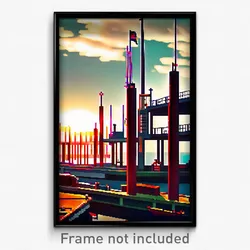 Pixel Art Poster - Vivid Shipyard (8 Bit Psychedelic Trippy Video Game Print)