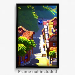 Pixel Art Poster - Detailed County (8 Bit Psychedelic Trippy Video Game Print)