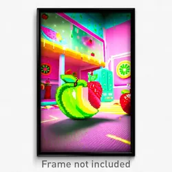 Pixel Art Poster - Fruity Room (8 Bit Psychedelic Trippy Weird Video Game Print)