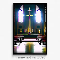Pixel Art Poster - Urban Church (8 Bit Psychedelic Trippy Video Game Print)