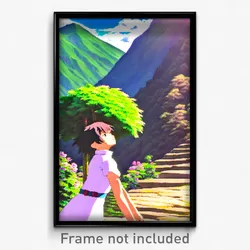 Pixel Art Poster - Mountainous Anime (8 Bit Psychedelic Trippy Video Game Print)