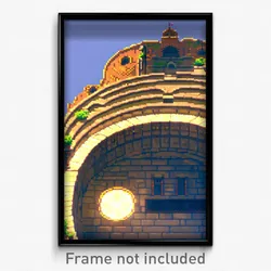 Pixel Art Poster - Circular Fortifications (8 Bit Psychedelic Video Game Print)