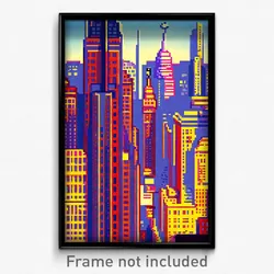Pixel Art Poster - Buoyant American City (8 Bit Psychedelic Video Game Print)