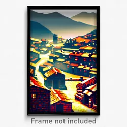 Pixel Art Poster - Dry Village (8 Bit Psychedelic Trippy Weird Video Game Print)