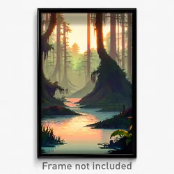 Pixel Art Poster - Treasured Swamp (8 Bit Psychedelic Trippy Video Game Print)