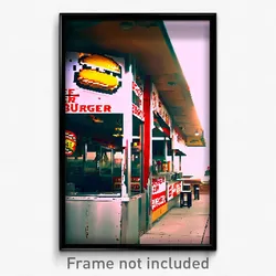 Pixel Art Poster - Damaged Burger Stand (8 Bit Psychedelic Video Game Print)