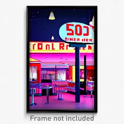 Pixel Art Poster - Admired 50'S Diner (8 Bit Psychedelic Video Game Print)