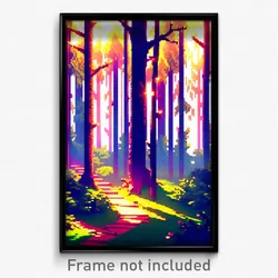 Pixel Art Poster - Dazzling Woods (8 Bit Psychedelic Trippy Video Game Print)