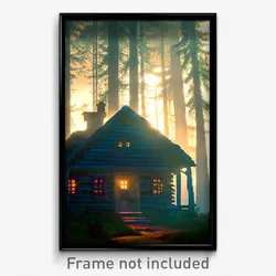 Pixel Art Poster - Haunted Cabin (8 Bit Psychedelic Trippy Video Game Print)