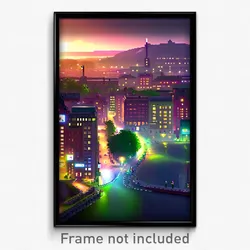 Pixel Art Poster - Slimy Swedish City (8 Bit Psychedelic Video Game Print)