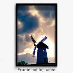 Pixel Art Poster - Cloudy Windmill (8 Bit Psychedelic Trippy Video Game Print)