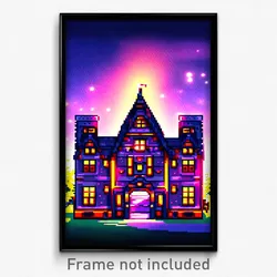 Pixel Art Poster - Cute Manor (8 Bit Psychedelic Trippy Weird Video Game Print)