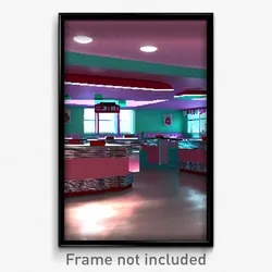 Pixel Art Poster - Gloomy 50'S Diner (8 Bit Psychedelic Trippy Video Game Print)