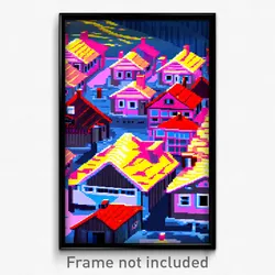 Pixel Art Poster - Arctic Rooftops (8 Bit Psychedelic Trippy Video Game Print)