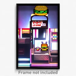 Pixel Art Poster - Digital Burger Stand (8 Bit Psychedelic Video Game Print)