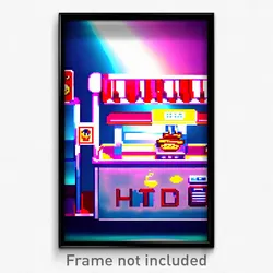 Pixel Art Poster - Mysterious Hot Dog Stand (8 Bit Psychedelic Video Game Print)