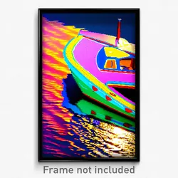 Pixel Art Poster - Multicolored Boat (8 Bit Psychedelic Trippy Video Game Print)
