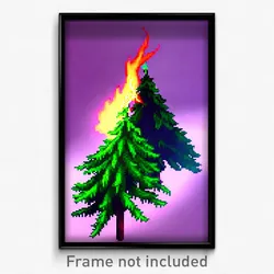 Pixel Art Poster - Evergreen Flame (8 Bit Psychedelic Trippy Video Game Print)