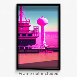 Pixel Art Poster - Pink Port (8 Bit Psychedelic Trippy Weird Video Game Print)