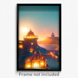 Pixel Art Poster - Warm Fort (8 Bit Psychedelic Trippy Weird Video Game Print)