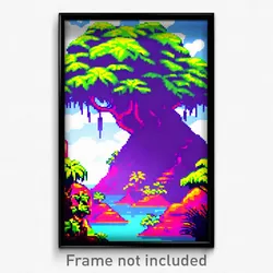 Pixel Art Poster - Thick Exotic Island (8 Bit Psychedelic Video Game Print)
