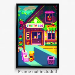 Pixel Art Poster - Fruity Inn (8 Bit Psychedelic Trippy Weird Video Game Print)