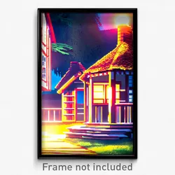 Pixel Art Poster - International Cottage (8 Bit Psychedelic Video Game Print)